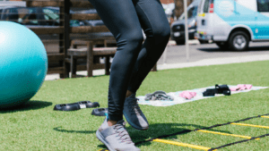 a person on an exercise ladder