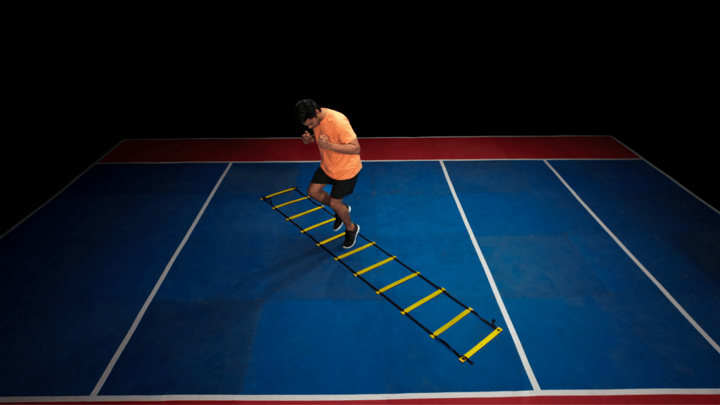 a person on an exercise ladder